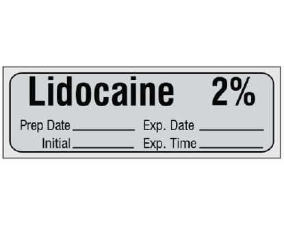Picture of Drug Label Shamrock Anesthesia Label Lidocaine 2% / Prep Date _____ Exp. Date _____ / Initial _____ Exp. Time _____ Gray 1/2 X 1 InchSA-3004-EXP-PRE