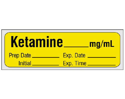 Picture of Drug Label Shamrock Anesthesia Label KETAMINE _____ mg / mL / Prep Date _____ Exp. Date _____ / Initial _____ Exp. Time _____ Yellow 1/2 X 1 InchSA-201-EXP-PRE