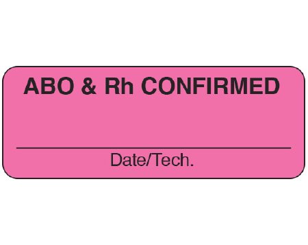 Picture of Pre-Printed Label Shamrock Communication Fill In Pink Matte Coldstick ABO & Rh CONFIRMED / _____ / Date/Tech. Black Quality Control Label 3/4 X 2 InchUPCR-5004
