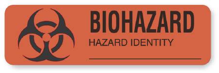 Picture of Pre-Printed Label UAL™ Warning Label Fluorescent Red Paper Biohazard / Symbol Black Biohazard 7/8 X 3 InchULBH204