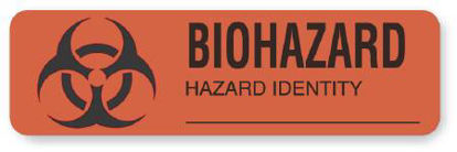 Picture of Pre-Printed Label UAL™ Warning Label Fluorescent Red Paper Biohazard / Symbol Black Biohazard 7/8 X 3 InchULBH204