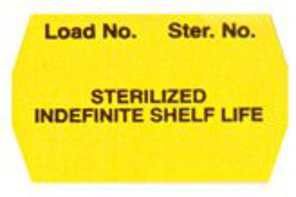 Picture of Pre-Printed Label Advisory Label Yellow Paper LOAD NO. Ster No./STERILIZED/INDEFINITE SHELF LIFE Black Sterilization LabelSRL-012-Y