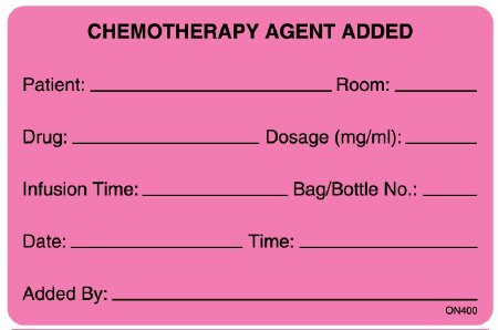 Picture of Pre-Printed Label UAL™ Warning Label Pink Fluorescent Paper Chemotherapy Agent Added Black Biohazard 2-5/8 X 4 InchULON400