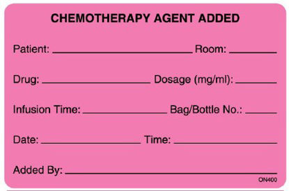 Picture of Pre-Printed Label UAL™ Warning Label Pink Fluorescent Paper Chemotherapy Agent Added Black Biohazard 2-5/8 X 4 InchULON400
