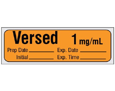 Picture of Drug Label Shamrock Anesthesia Label Versed 1mg/mL Prep Date_Exp Date_ Initial_Exp Time_ Orange 1/2 X 1 InchSA-215-EXP-PRE