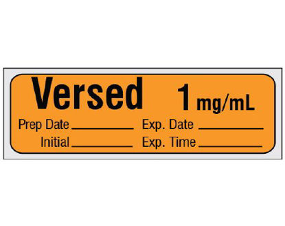 Picture of Drug Label Shamrock Anesthesia Label Versed 1mg/mL Prep Date_Exp Date_ Initial_Exp Time_ Orange 1/2 X 1 InchSA-215-EXP-PRE
