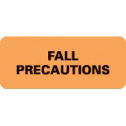 Picture of Pre-Printed Label Advisory Label Orange Paper FALL PRECAUTIONS Black Alert Label 15/16 X 2-1/4 Inch50724