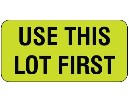 Picture of Pre-Printed Label Shamrock Instructional Label Chartreuse Vac USE THIS / LOT FIRST Black Quality Control Label 3/4 X 1-1/2 InchUPCR-3023