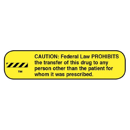 Picture of Pre-Printed Label Apothecary Products® Advisory Label Yellow Paper CAUTION: Federal Law PROHIBITS the transfer of this drug to any person other than the patient for whom it was prescribed. Black Caution 3/8 X 1-9/16 Inch40193