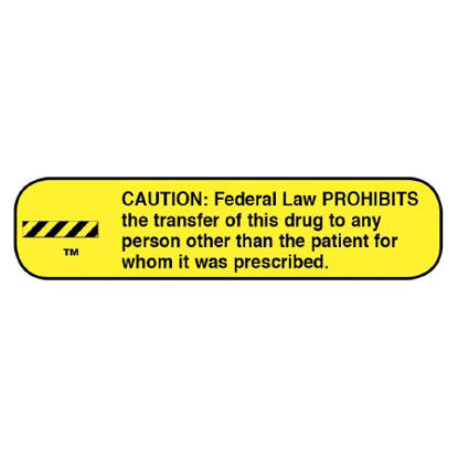 Picture of Pre-Printed Label Apothecary Products® Advisory Label Yellow Paper CAUTION: Federal Law PROHIBITS the transfer of this drug to any person other than the patient for whom it was prescribed. Black Caution 3/8 X 1-9/16 Inch40193