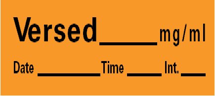 Picture of Drug Label Barkley® Anesthesia Label Versed_mg/mL Date_Time_Int_ Orange 1/2 X 1-1/2 InchLAN-149