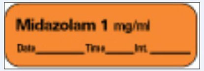 Picture of Drug Label PDC® Anesthesia Label Midazolam 1mg/mL Date_Time_Int Orange 1/2 X 1-1/2 InchLAN-120D1