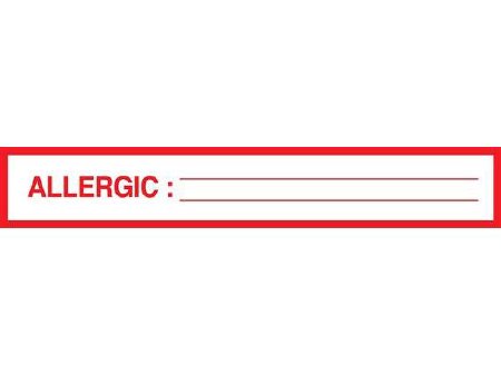 Picture of Pre-Printed Label Allergy Alert White ALLERGIC: _____ / _____ Red Alert Label 1 X 500 InchSN-3