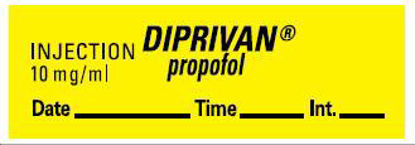 Picture of Drug Label PDC® Anesthesia Label Injection 10 mg/mL Diprivan Propofol Yellow 1/2 X 1-1/2 InchLAN-155