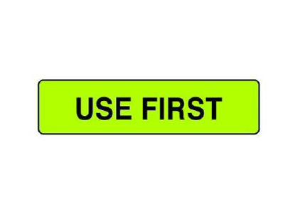 Picture of Pre-Printed Label Instructional Label Chartreuse USE FIRST Black Quality Control Label 5/16 X 1-1/4 InchUPCR-1054