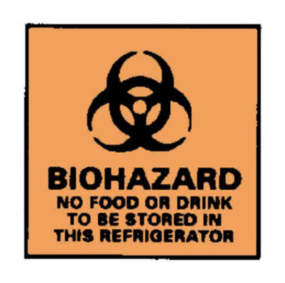 Picture of Door Sign Caution National Marker™ Biohazard No Food Or Drink to Be Stored In This Refrigerator18999766