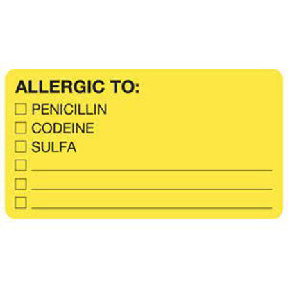 Picture of Pre-Printed Label Allergy Alert Chartreuse ALLERGIC TO: PENICILLIN/CODEINE/SULFA Alert Label 1-3/4 X 3-1/4 InchMAP1550