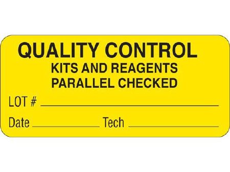 Picture of Pre-Printed Label Communication Fill In Yellow QUALITY CONTROL / KITS AND REAGENTS / PARALLEL CHECKED / Lot # _____ … Black Quality Control Label 1 X 2-1/4 InchUPCR-6061