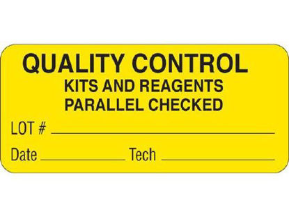 Picture of Pre-Printed Label Communication Fill In Yellow QUALITY CONTROL / KITS AND REAGENTS / PARALLEL CHECKED / Lot # _____ … Black Quality Control Label 1 X 2-1/4 InchUPCR-6061
