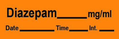 Picture of Drug Label Timemed Anesthesia Label Tape Diazepam_mg/mL Date_Time_Int Orange 1/2 X 1-1/2 InchAN-3