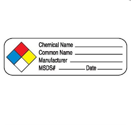 Picture of Pre-Printed Label Warning Label White Paper Chemical Name _____ / Common Name ______ / Manufacturer _______ MSDS# ______ Date ____ Black Biohazard 3/4 X 2-1/2 Inch0737