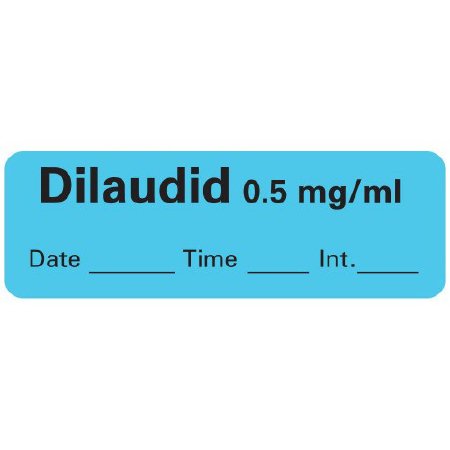 Picture of Drug Label PDC® Anesthesia Label Dilaudid 0.5 mg/mL Date_Time_Int Blue 1/2 X 1-1/2 InchLAN-200D05