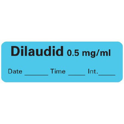 Picture of Drug Label PDC® Anesthesia Label Dilaudid 0.5 mg/mL Date_Time_Int Blue 1/2 X 1-1/2 InchLAN-200D05