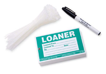 Picture of Pre-Printed Label WRITE-ON TAG® Communication Fill In Green Paper LOANER / Loaned From _____ Loaned To ______ By ___ Date _____ ______________ White Quality Control Label 3 X 5 InchWT-0203