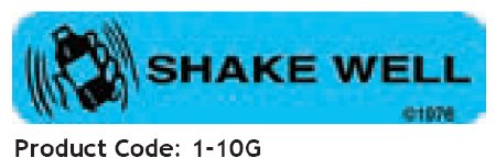 Picture of Pre-Printed Label Barkley® Auxiliary Label Blue Shake Well Black Safety and Instructional 3/8 X 1-9/16 Inch1-10G