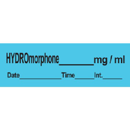 Picture of Drug Label PDC® Anesthesia Label HYDROmorphone_mg/mL Date_Time_Int_ Blue 1/2 X 1-1/2 InchLAN-16