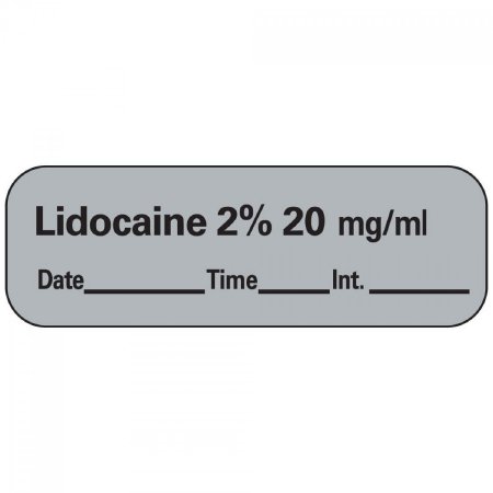 Picture of Drug Label PDC® Anesthesia Label Lidocaine 2% mg/mL Date_Time_Int Gray 1/2 X 1-1/2 InchLAN-11D20