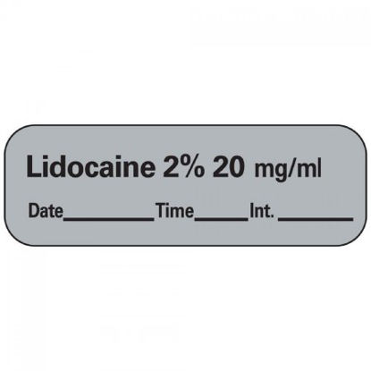 Picture of Drug Label PDC® Anesthesia Label Lidocaine 2% mg/mL Date_Time_Int Gray 1/2 X 1-1/2 InchLAN-11D20