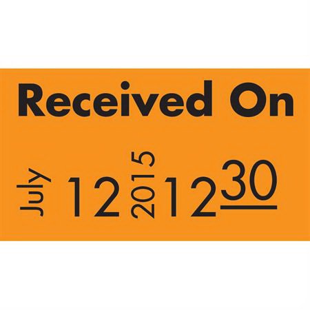 Picture of Pre-Printed Label Advisory Label Orange Paper RECEIVED ON / JULY, 12, 2015, 12,30 Black Quality Control Label6606-OR