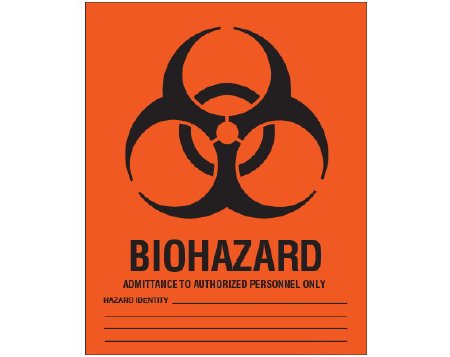 Picture of Pre-Printed Label Shamrock Warning Label Orange Matte Coldstick Biohazard / Symbol Black Biohazard 8 X 10 InchSBH-2