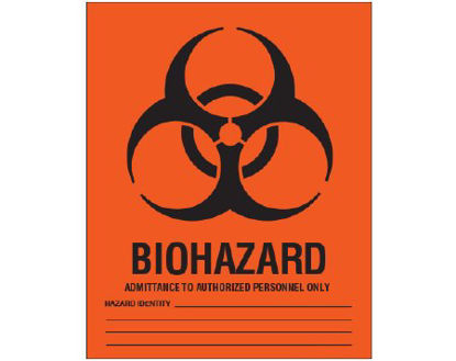 Picture of Pre-Printed Label Shamrock Warning Label Orange Matte Coldstick Biohazard / Symbol Black Biohazard 8 X 10 InchSBH-2