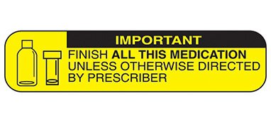 Picture of Pre-Printed Label Indeed Auxiliary Label Yellow Paper Important Finish All This Medication Unless Otherwise Directed By Prescriber Black Safety and Instructional 3/8 X 1-5/8 Inch2002