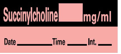 Picture of Drug Label Barkley® Anesthesia Label SUCCINYLCHOLINE _____ mg / mL / Date _____ Time _____ Int. _____ Red 1/2 X 1-1/2 InchLAN-20