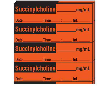 Picture of Drug Label Shamrock Anesthesia Label Succinylcholine mg/mL Date_Time_Int_ Fluorescent Red 1/2 X 1 InchSA-226-DTI-PK