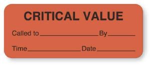 Picture of Pre-Printed Label UAL™ Communication Fill In Fluorescent Red Paper Critical Value Called To By Time Date Black Safety and Instructional 7/8 X 2-1/4 InchULCL237