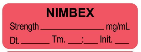 Picture of Drug Label UAL™ Anesthesia Label Nimbex Stregth_mg/mL dt tm int_ Red 1/2 X 1-1/2 InchULAL167-D