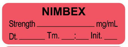 Picture of Drug Label UAL™ Anesthesia Label Nimbex Stregth_mg/mL dt tm int_ Red 1/2 X 1-1/2 InchULAL167-D