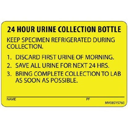 Picture of Pre-Printed Label MedVision® Laboratory Use Yellow Paper 24 Hr Urine Collection Bottle Black Lab / Specimen 2 X 2-15/16 InchMV08SY5760
