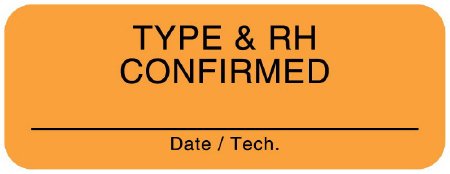 Picture of Pre-Printed Label UAL™ Laboratory Use Orange Paper Type & RH Confirmed _____________ Date / Tech. Black Quality Control Label 3/4 X 2 InchULBB229