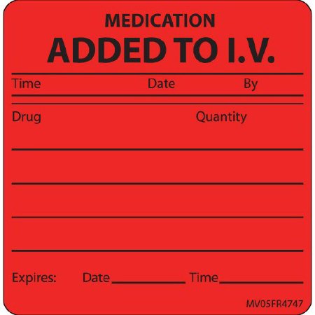 Picture of Pre-Printed Label MedVision® Anesthesia Label Red Paper Medication Added Black Medication Instruction 2-1/2 X 2-7/16 InchMV05FR7329