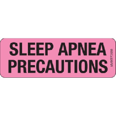 Picture of Pre-Printed Label MedVision® Advisory Label Pink Paper SLEEP APNEA PRECAUTIONS Black Biohazard 1 X 2-15/16 InchMV06FP2680