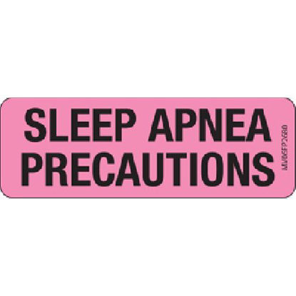 Picture of Pre-Printed Label MedVision® Advisory Label Pink Paper SLEEP APNEA PRECAUTIONS Black Biohazard 1 X 2-15/16 InchMV06FP2680