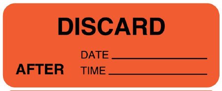 Picture of Pre-Printed Label PDC® Auxiliary Label Red Paper DISCARD AFTER DATE_____TIME_____ Quality Control Label 7/8 X 2-1/4 InchULPH236