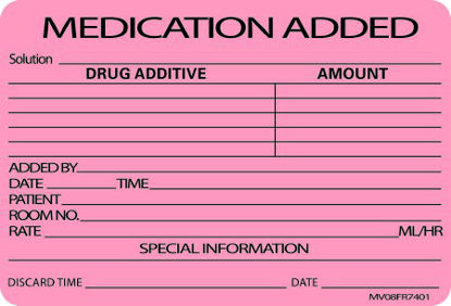 Picture of Pre-Printed Label MedVision® Anesthesia Label Fluorescent Red Paper Medication Added Black Medication Instruction 2 X 2-15/16 InchMV08FR7401