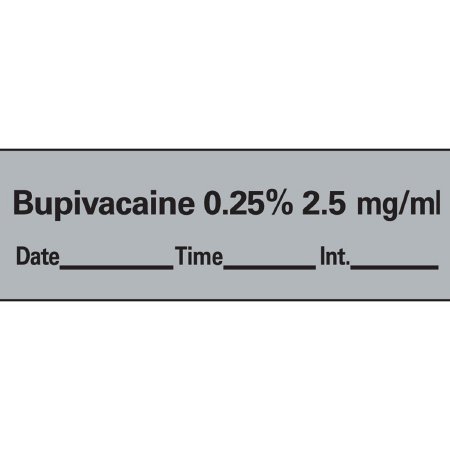 Picture of Drug Label Anesthesia Label Tape Bupivacaine 0.25% 2.5 mg/mL Date_Time_Int_ Gray 1/2 X 1-1/2 InchAN-42D25