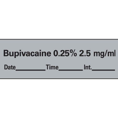 Picture of Drug Label Anesthesia Label Tape Bupivacaine 0.25% 2.5 mg/mL Date_Time_Int_ Gray 1/2 X 1-1/2 InchAN-42D25